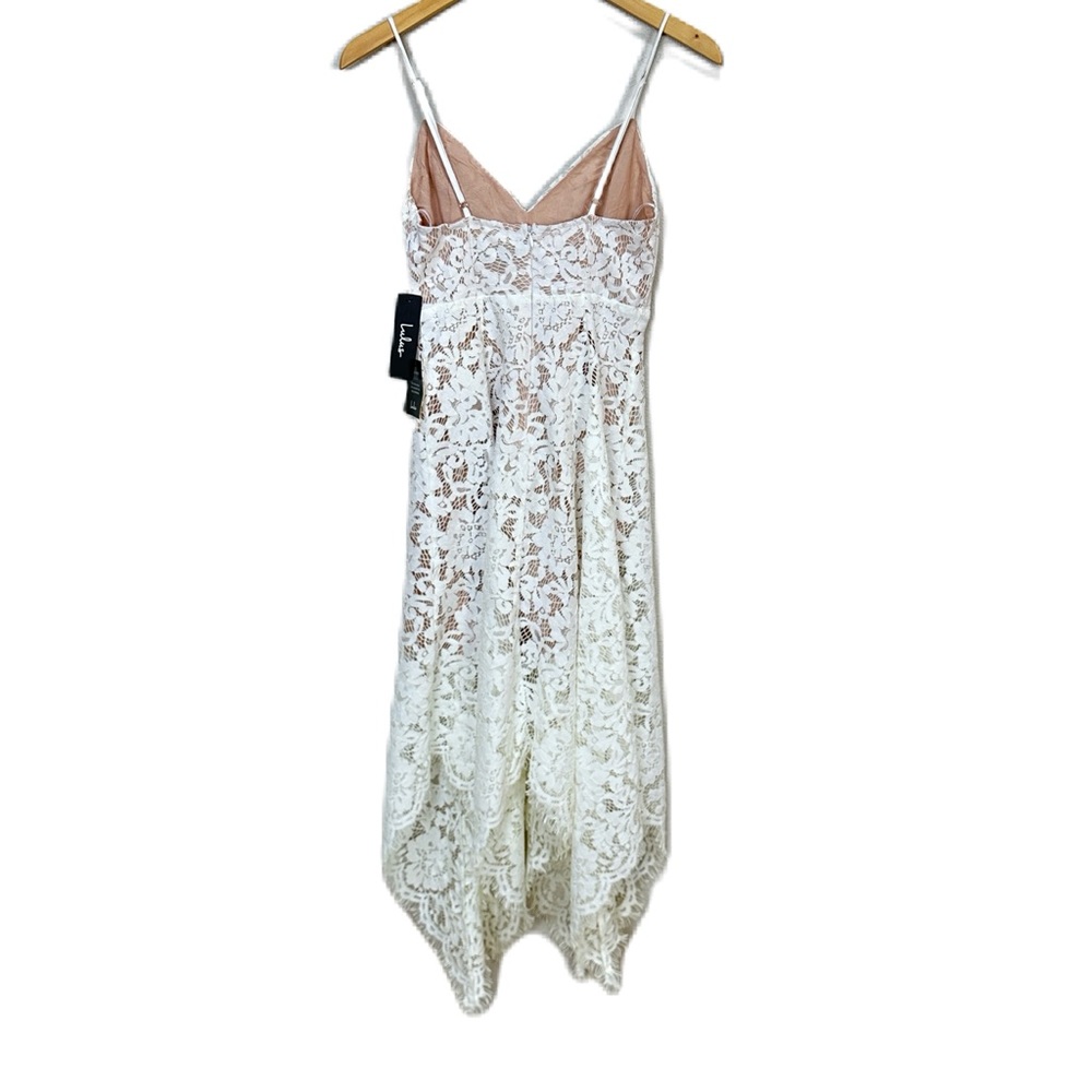 LULU’S One Wish White Lace Midi Dress Handkerchief Hem Women’s Sz Small NEW - Picture 3 of 7